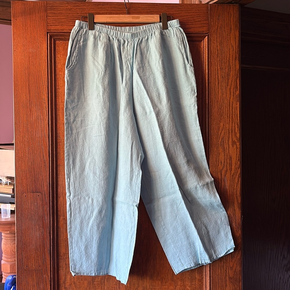 FLAX linen women's pale turquoise Wide Leg Pants